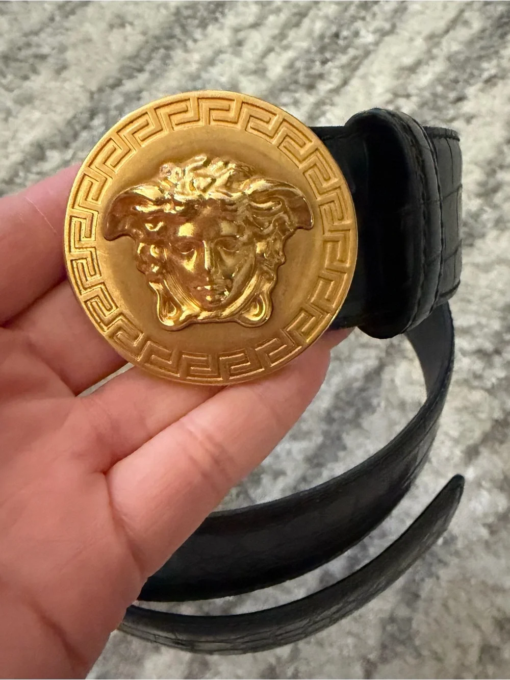 Authentic Versace Medusa Gold Buckle Black Leather Belt Size 90/36